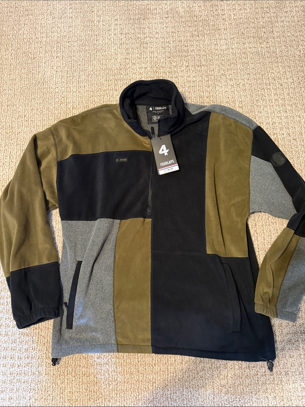 Mens NWT Fourlaps 4 Blitz half zip fleece green black grey block style sz Large